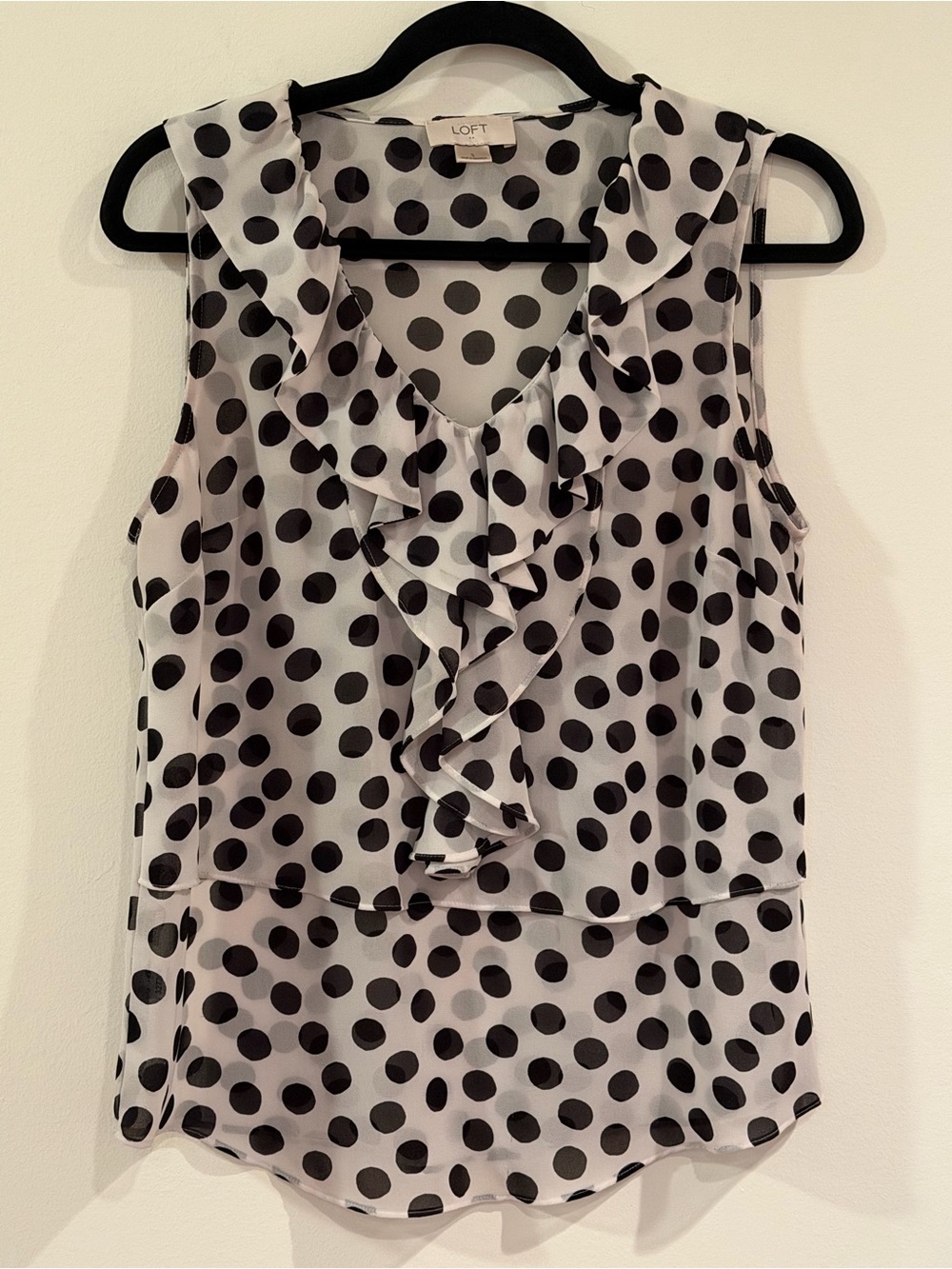 LOFT White Polka Dot Ruffle Sleeveless Blouse